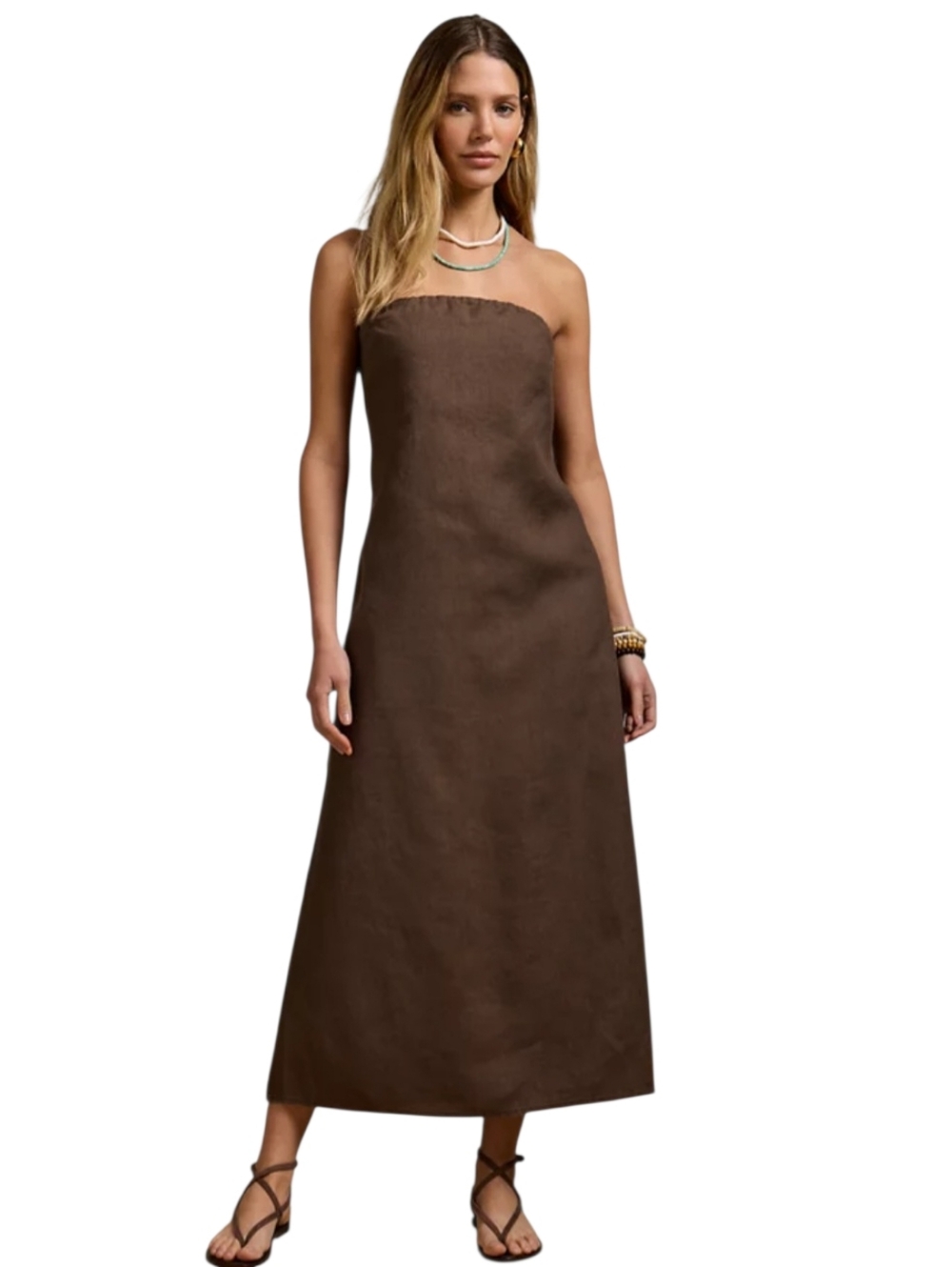AE77 Strapless Linen Midi Dress Size L